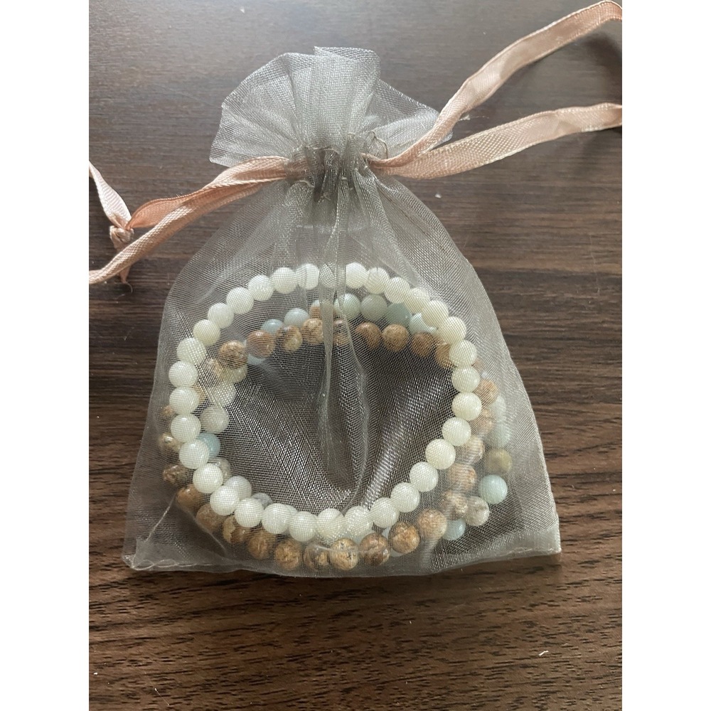 Set of 3 Natural Stone Beaded Stretch Bracelets – Amazonite, Jasper And Quartz - Picture 4 of 4